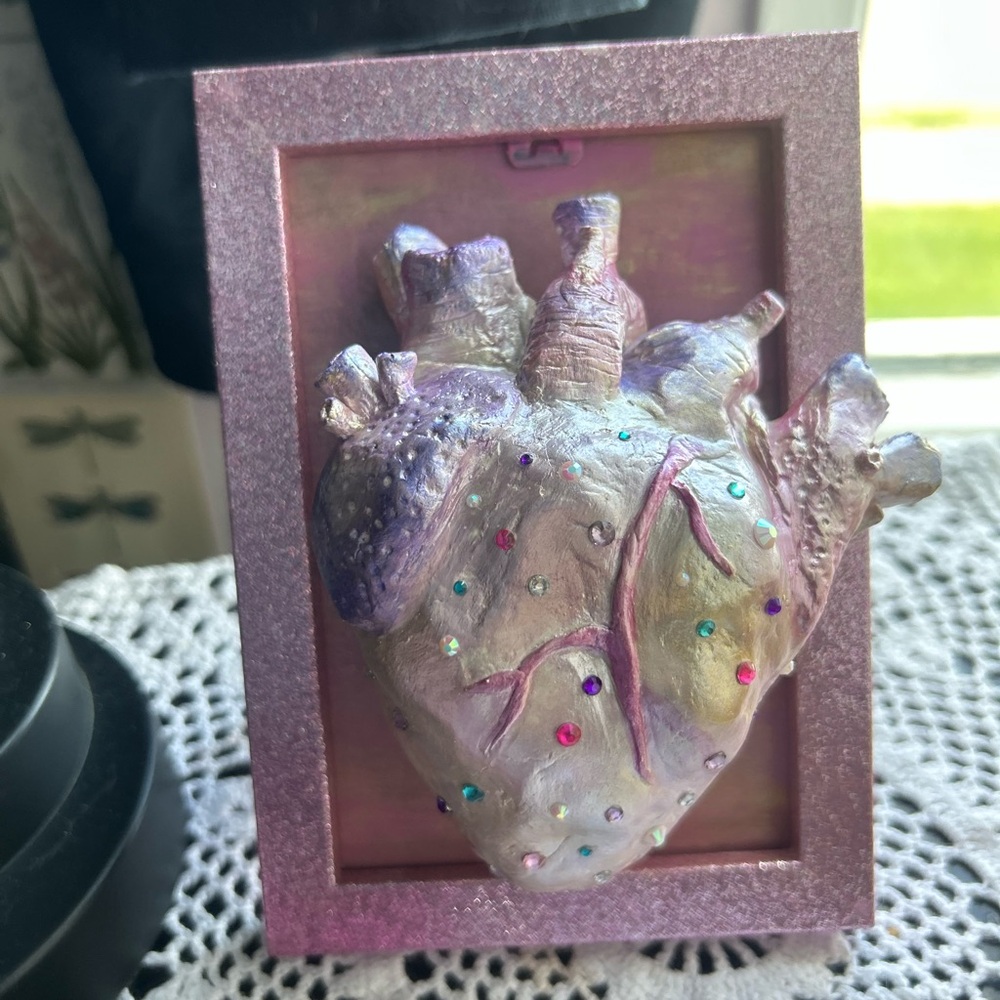 Whimsical Purple and Pink Heart Sculpture Art